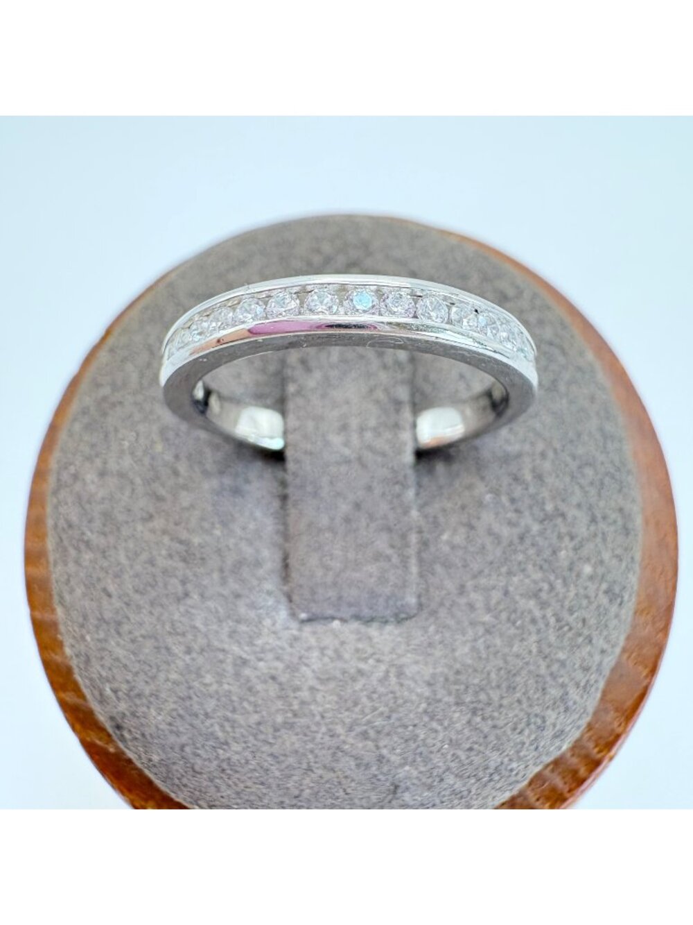 Cubic Zirconia Channel Set Textured Finish Ring Sterling Silver 925 Size 6.5